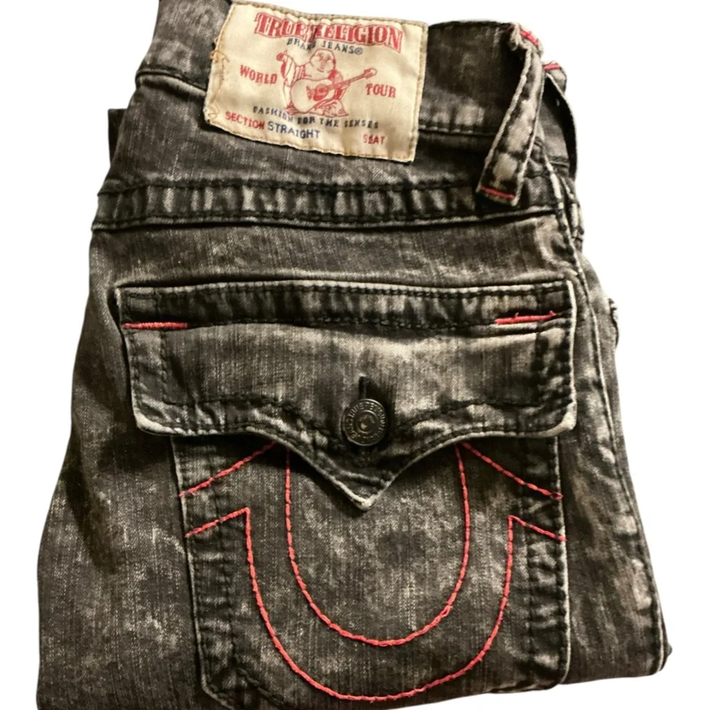True Religion Men's Black Acid-Wash Slim Straight‎ Jeans size 30X31